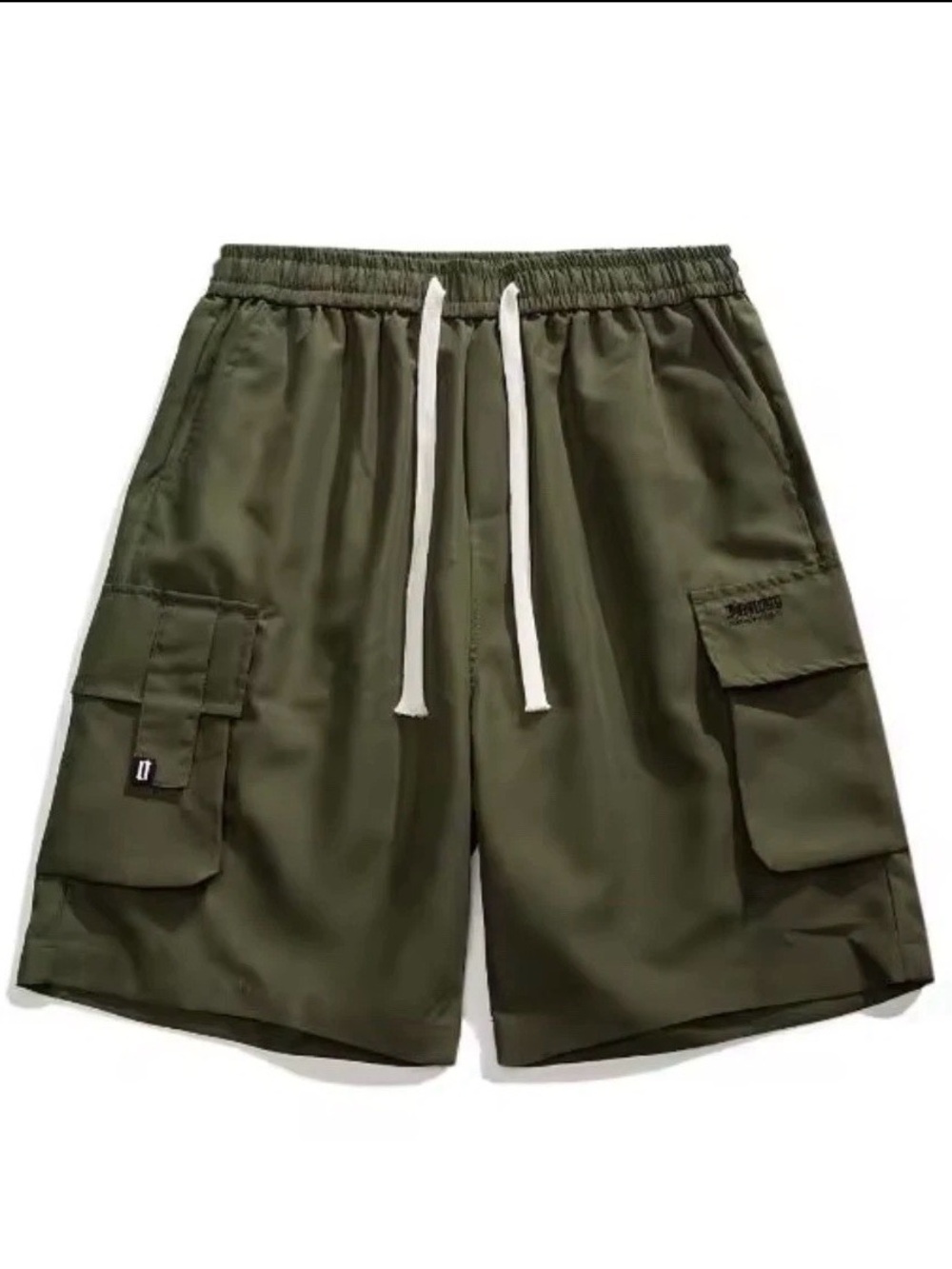 Men's Olive Cargo Drawstring Shorts with Multi-Pocket Utility